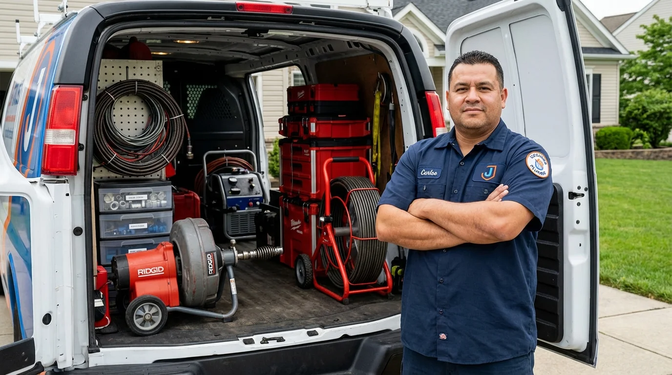 Professional drain cleaning equipment and Johns Plumbing LLC plumber in Swartz Creek