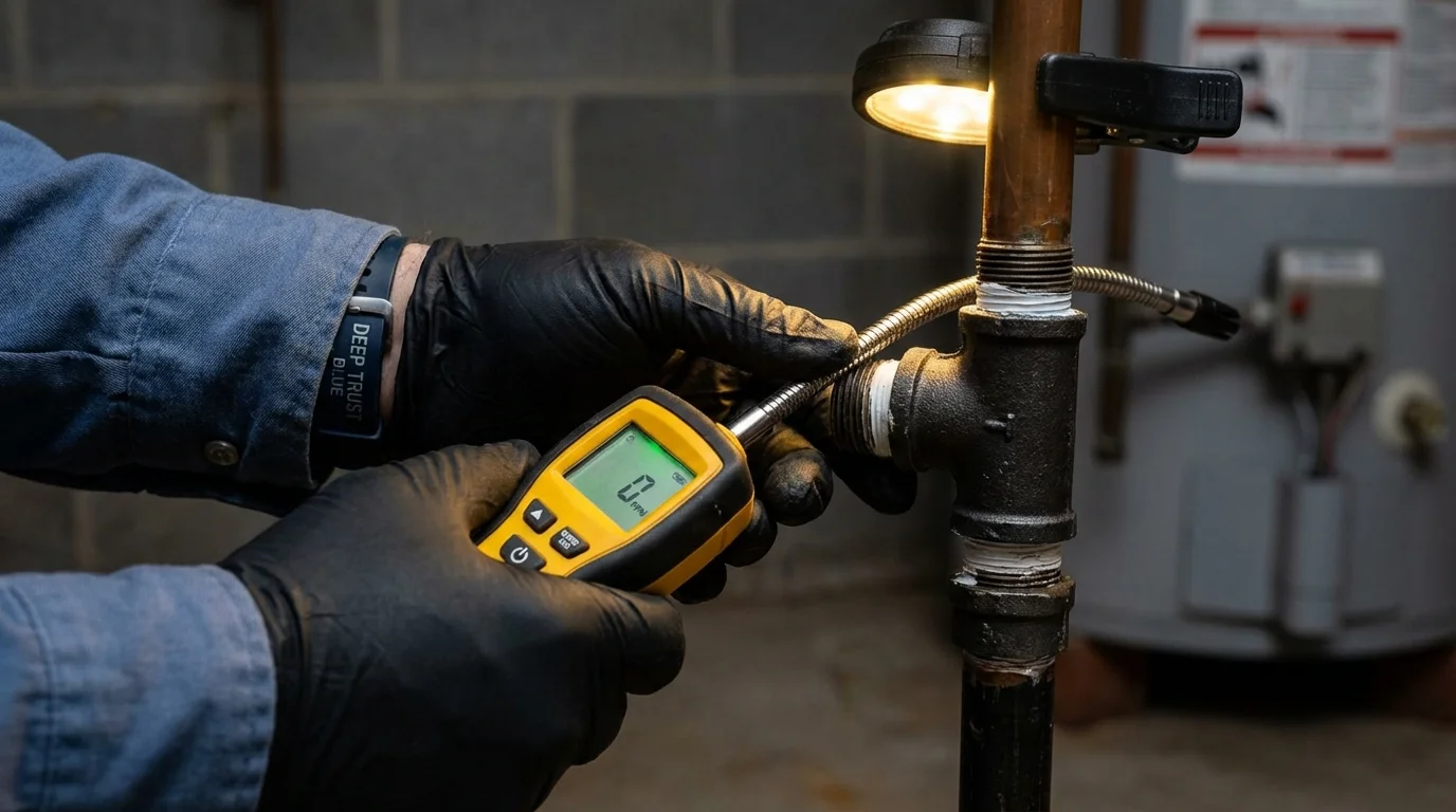 Gas leak detection with electronic sniffer by Johns Plumbing LLC in Swartz Creek