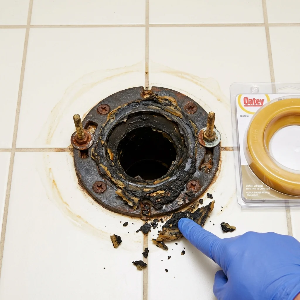 Failed wax ring showing water seepage at the base of a toilet in a Swartz Creek, MI home