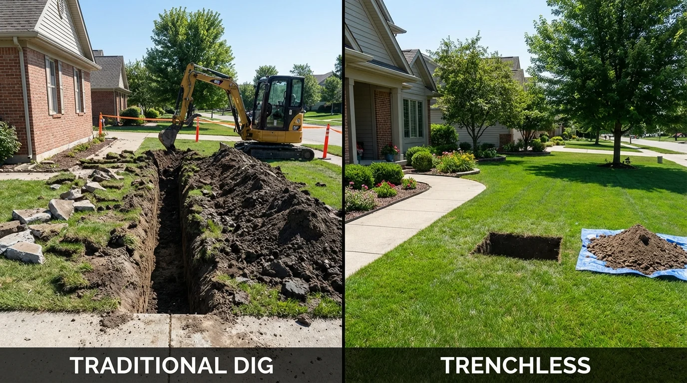 Trenchless sewer repair with minimal yard damage versus traditional excavation in Swartz Creek, MI